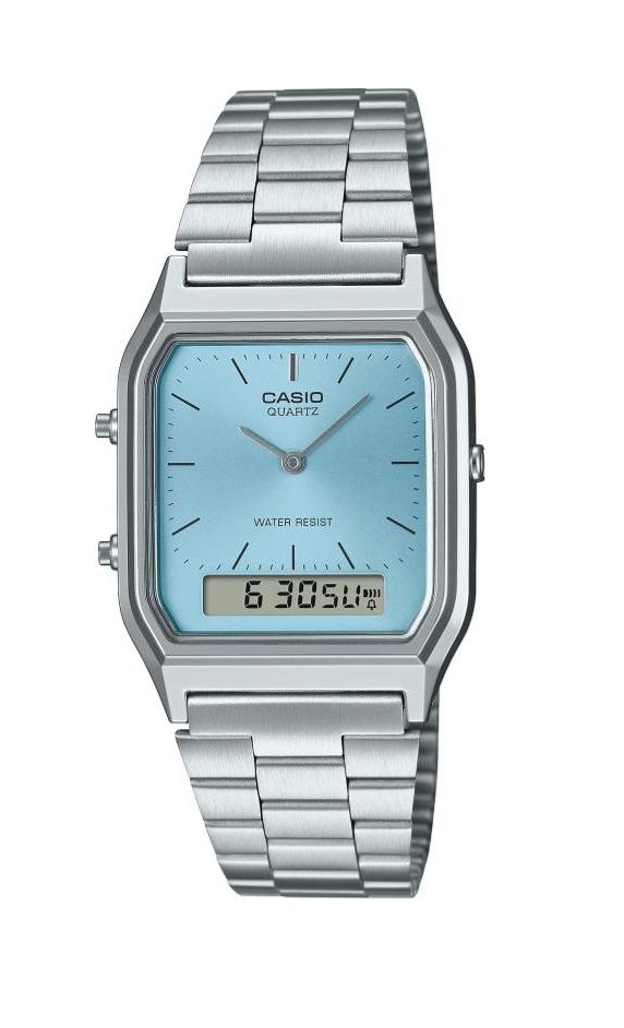שעון יד CASIO כסוף תכלת רטרו אנלוגי/דיגיטלי AQ-230A-2A1MQY