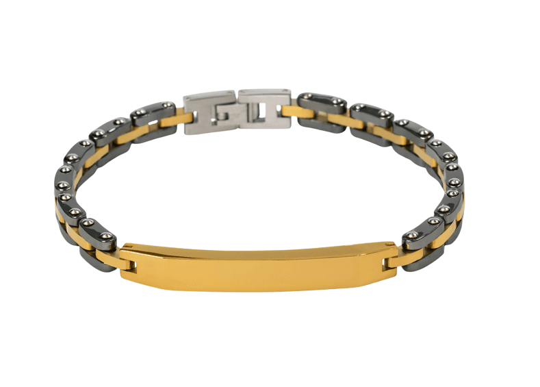 צמיד גבר יוקרתי בשילוב קרמיקה ומתכת Stainless steel בגוון זהב/אפור