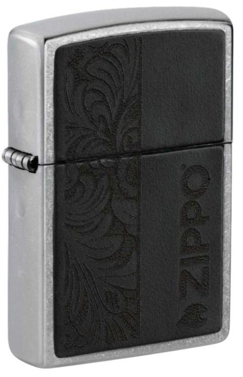 זיפו מעוטר עור שחור מוטבע בקישוטים ולוגו ZiPPO