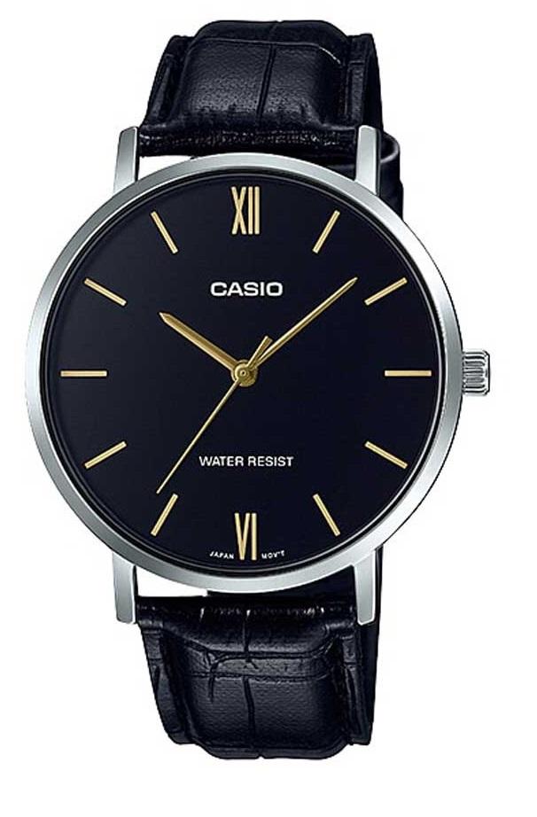 שעון יד כסוף שחור עדין ואלגנטי לגבר – קסיו CASIO MTP-VT01-1B