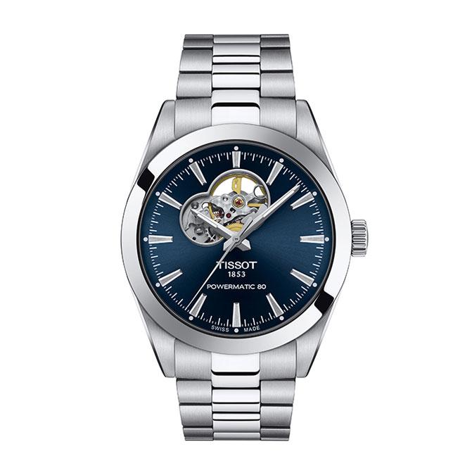 שעון יד טיסו אוטומטי TISSOT Open Heart כסוף כחול