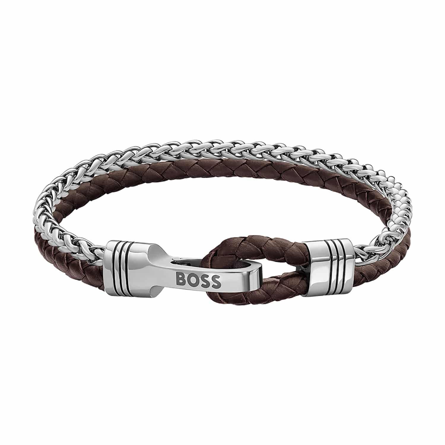 צמיד לגבר HUGO BOSS הוגו בוס מסדרת  Jaxon מעור חום ופלדת אל-חלד