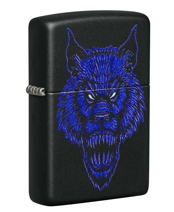 זיפו איש זאב כחול ברקע שחור - Blue Werewolf ZiPPO