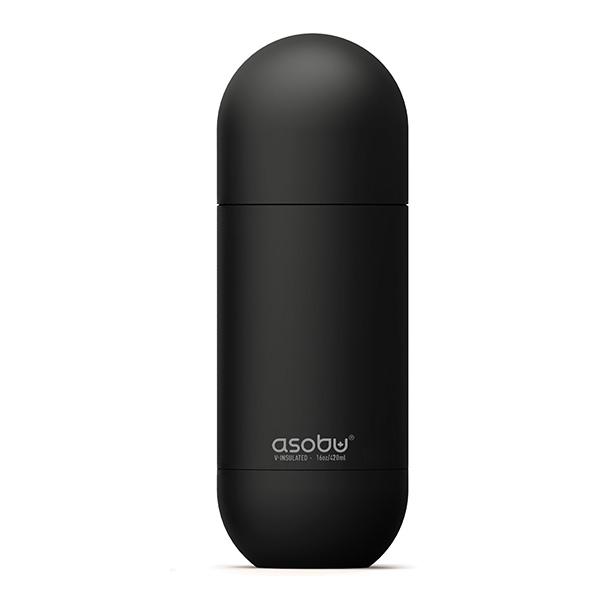 בקבוק תרמי ASOBU דגם "קפסולה" ORB שחור מנירוסטה שומר חום/קור