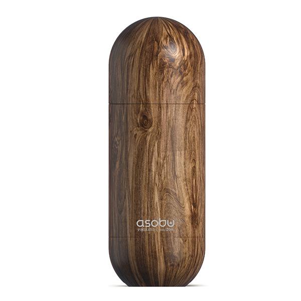 בקבוק תרמי ASOBU דגם "קפסולה" ORB מראה עץ מנירוסטה שומר חום/קור