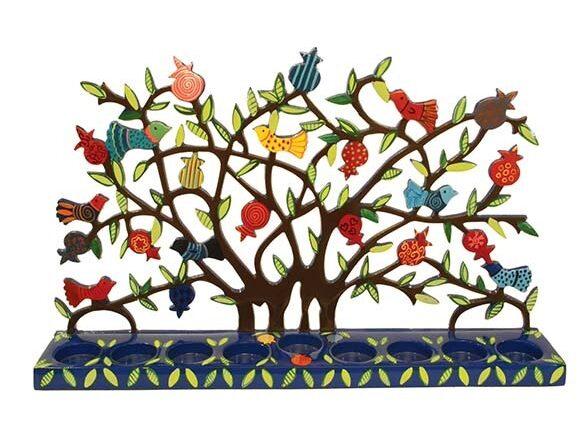 חנוכיה אומנותית צביעה בעבודת יד – רימונים לנרות טי-לייט