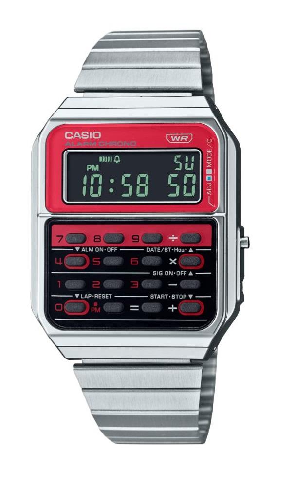 שעון יד קסיו CASIO אדום רטרו עם מחשבון CA-500WE-4B