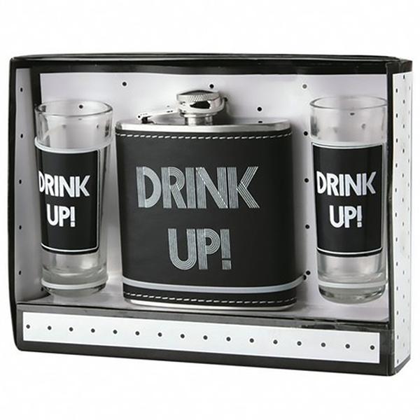 מארז מתנה פלסק ושתי צ'ייסרים "Drink Up"