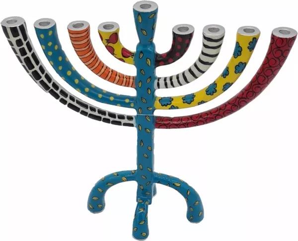 חנוכיה – חנוכית זרועות קטנה בצביעה אומנותית טורקיז