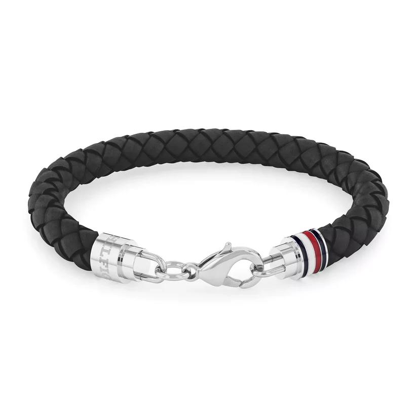 צמיד טומי הילפיגר ICONIC BRAIDED עור שחור