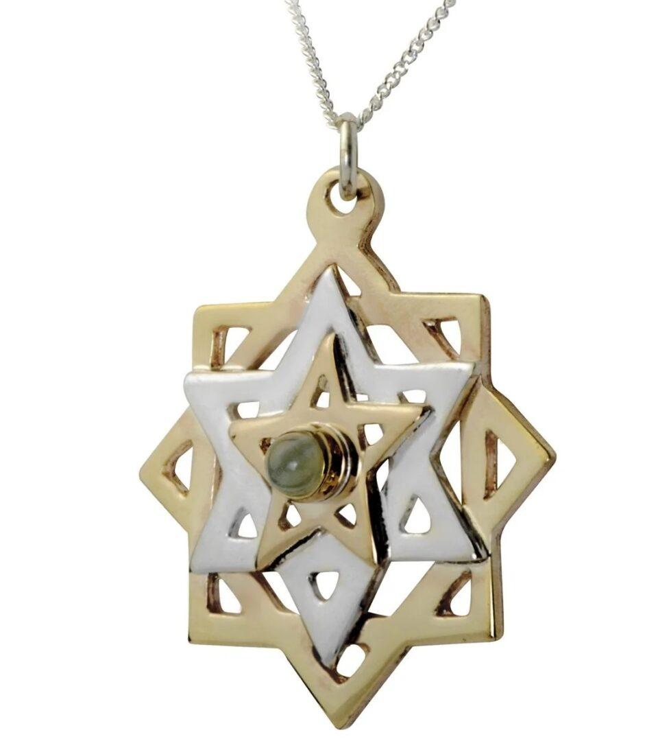 תליון תיקון חוה מזהב וכסף עם אבן עין החתול