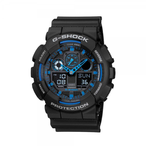 שעון יד ג'י-שוק אנלוגי דיגיטלי שחור כחול GA-100-1A2