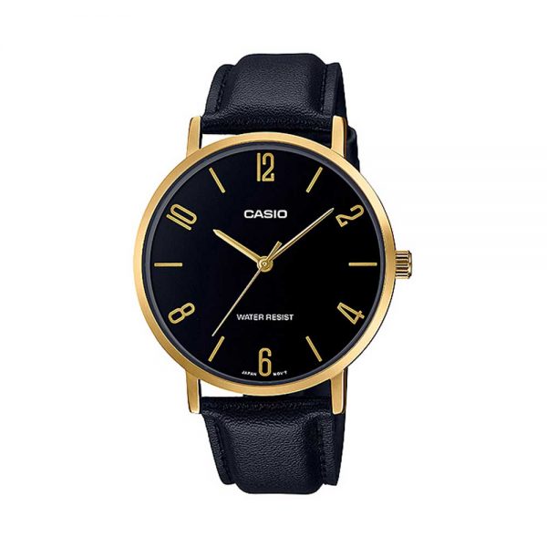 שעון יד זהב שחור אלגנטי לגבר - קסיו CASIO MTP-1374D-7A