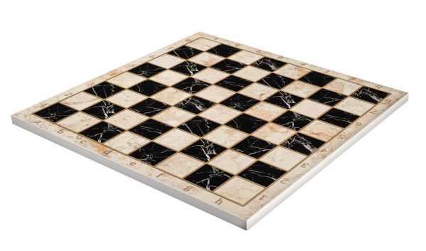 לוח שחמט איכותי ומהודר מעץ בגמור שיש בהיר ושחור - גדול