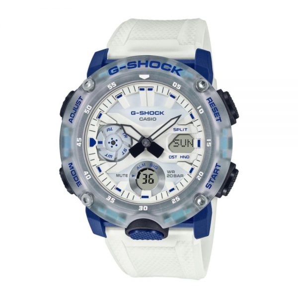 שעון יד ג'י-שוק אנלוגי/דיגיטלי בגווני כחול לבן, דגם GA-2000HC-7A