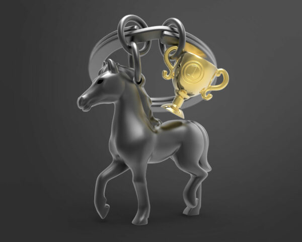 מחזיק מפתחות מהודר סוס מרוצים עם גביע זהב (מקום ראשון)