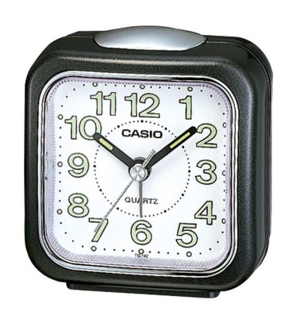שעון מעורר אנלוגי מרובע שחור עם לוח לבן קסיו TQ-142-1