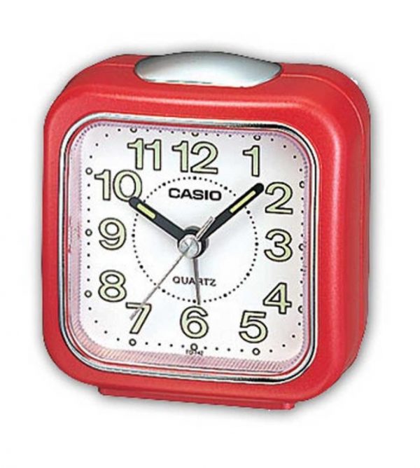 שעון מעורר אנלוגי מרובע אדום עם לוח לבן קסיו TQ-142-4