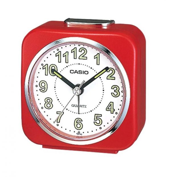 שעון מעורר אנלוגי מרובע אדום עם לוח לבן קסיו TQ-143S-4