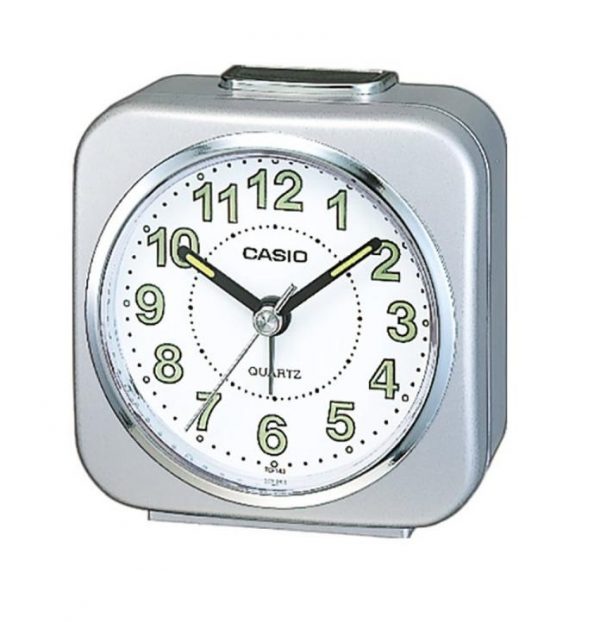שעון מעורר אנלוגי מרובע כסוף עם לוח לבן קסיו TQ-143S-8
