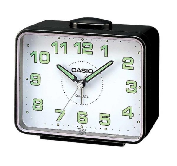 שעון מעורר אנלוגי מלבני שחור עם לוח לבן קסיו TQ-218-1B