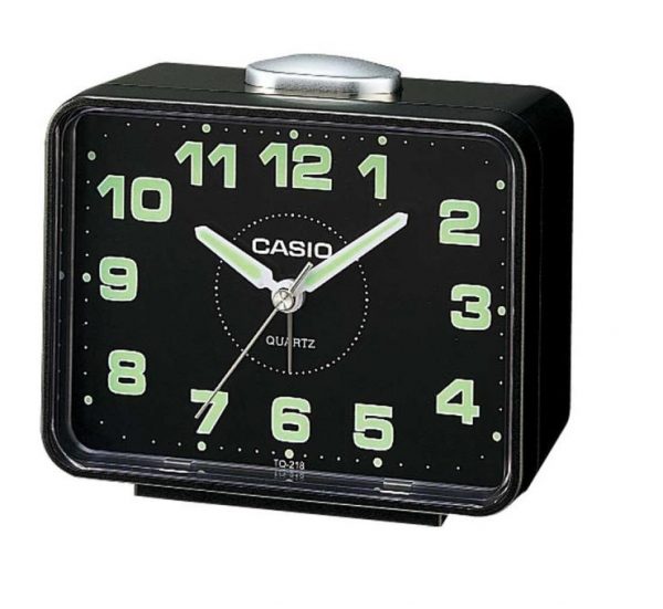 שעון מעורר אנלוגי מלבני שחור עם לוח שחור קסיו TQ-218-1D