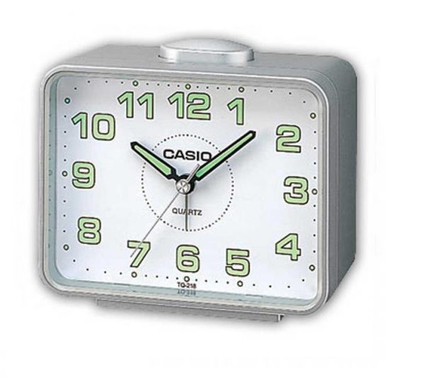 שעון מעורר אנלוגי מלבני אפור שחור עם לוח לבן קסיו TQ-218-8