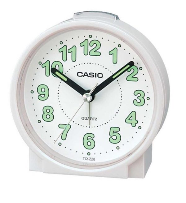 שעון מעורר אנלוגי לבן ועגול קסיו TQ-228-7