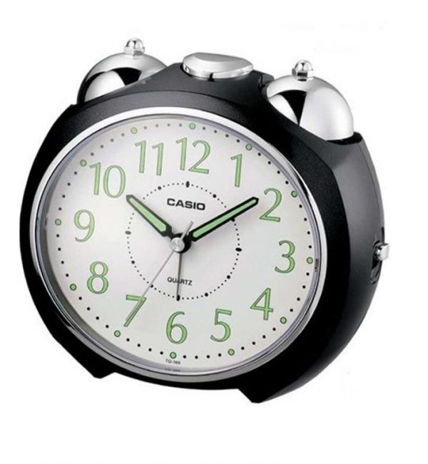 שעון מעורר אנלוגי מעוגל שחור עם לוח לבן קסיו TQ-369-1