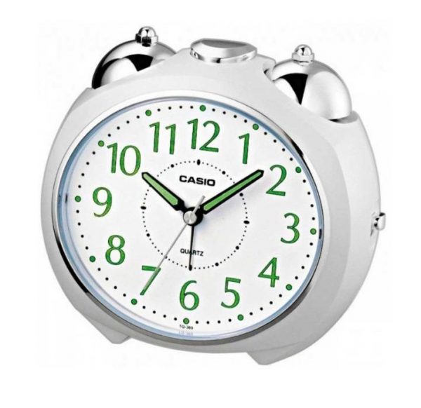 שעון מעורר אנלוגי מעוגל כסוף עם לוח לבן קסיו TQ-369-7