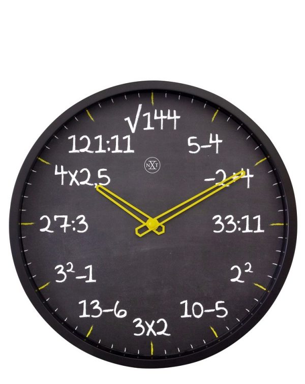 שעון קיר תרגילי מתמטיקה במראה לוח וגיר NEXTIME הולנד